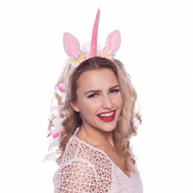 Carnavalskleding eenhoorn tiara roze/wit arnhem