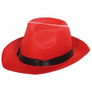 Carnavalskleding  Fedora hoed rood zwarte band Arnhem