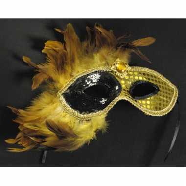 Carnavalskleding gouden venetiaans masker veren arnhem