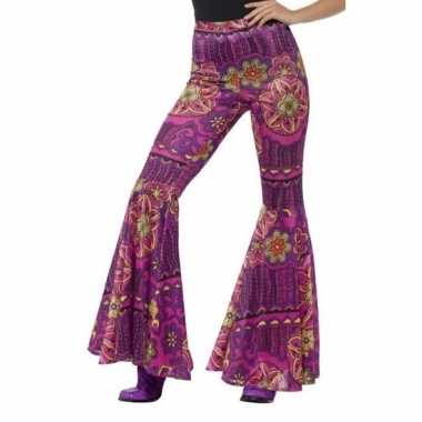 Carnavalskleding hippie broek paars/roze dames arnhem