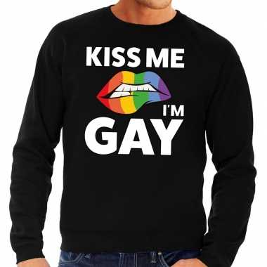 Carnavalskleding kiss me i am gay sweater shirt zwart heren arnhem
