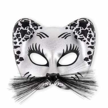Carnavalskleding  Oogmasker kat zilver zwart Arnhem
