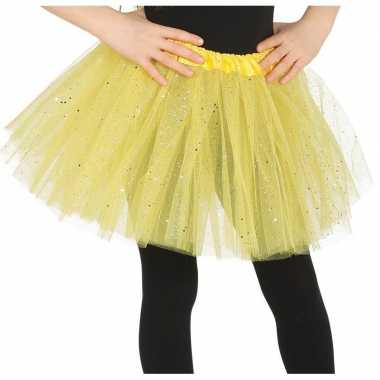 Carnavalskleding petticoat/tutu verkleed rokje geel glitters meisjes arnhem