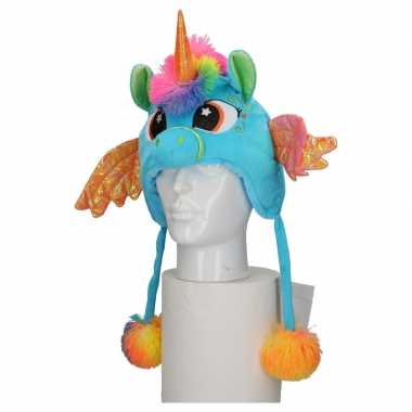 Carnavalskleding pluche blauwe eenhoorn muts kinderen arnhem