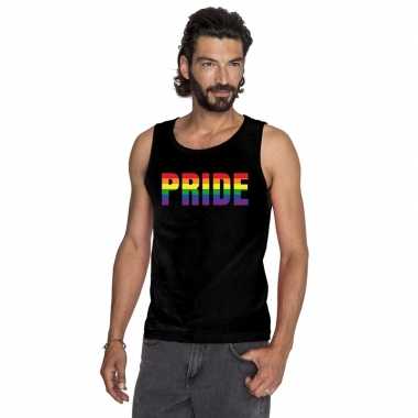 Carnavalskleding pride regenboog tekst singlet shirt/ tanktop zwart h
