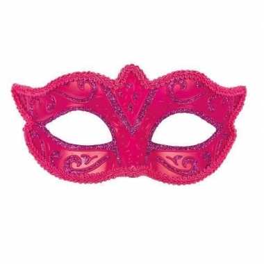 Carnavalskleding venetiaans roze kunststof oogmasker arnhem