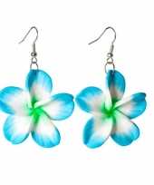 Carnavalskleding blauwe hawaii bloem oorbellen arnhem