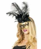 Carnavalskleding goud venetiaans oogmasker zwarte veren arnhem