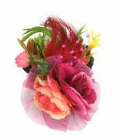 Carnavalskleding haarbloemen fuchsia roze klem arnhem
