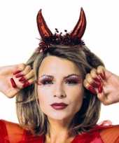 Carnavalskleding halloween duivel diadeem metallic rood arnhem