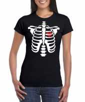 Carnavalskleding halloween skelet t-shirt zwart dames arnhem