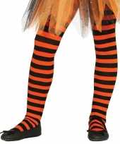 Carnavalskleding heksen verkleedaccessoires panty maillot zwart oranje meisj arnhem