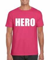 Carnavalskleding hero tekst t-shirt roze heren arnhem