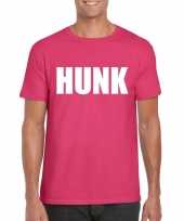 Carnavalskleding hunk tekst t-shirt roze heren arnhem