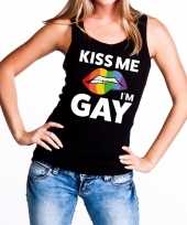 Carnavalskleding kiss me i am gay tanktop mouwloos shirt zwart dames arnhem