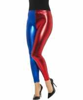 Carnavalskleding metallic legging rood blauw dames arnhem