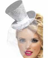 Carnavalskleding mini hoge hoed diadeem zilver arnhem