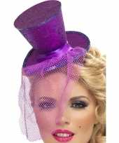 Carnavalskleding mini paarse hoge hoed diadeem arnhem