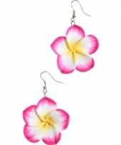 Carnavalskleding roze hawaii bloem oorbellen arnhem