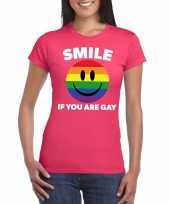 Carnavalskleding smile if you are gay emoticon shirt roze dames arnhem