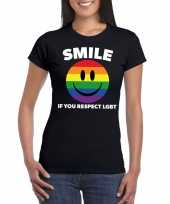 Carnavalskleding smile if you respect lgbt emoticon shirt zwart dames arnhem