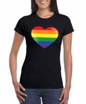 Carnavalskleding t-shirt regenboog vlag hart zwart dames arnhem